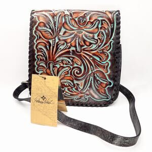 Patricia Nash Granada Crossbody Tooled Leather Brown Artisan Romantic NWT